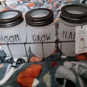 NWT! RAE DUNN "PLANT, GROW, BLOOM " Mason Jar Caddy